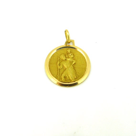 Vintage St Christophe Medal 18kt Yellow Gold, Fra… - image 2