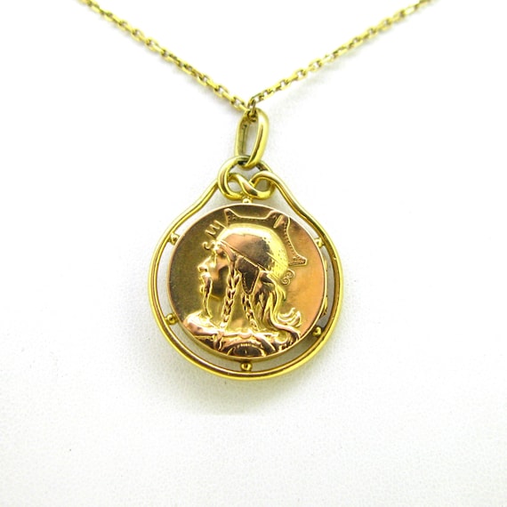 Antique French Art Nouveau Gallic warrior Locket … - image 3