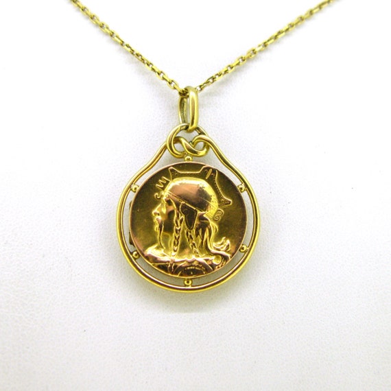 Antique French Art Nouveau Gallic warrior Locket … - image 2