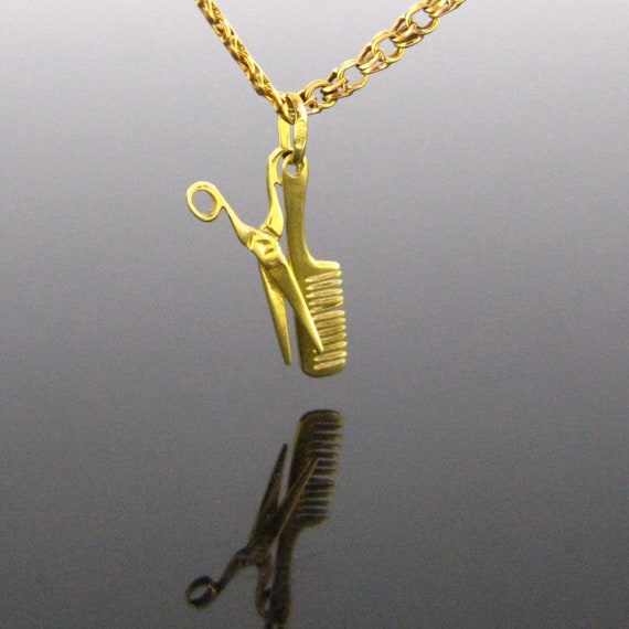 Vintage Pair of Scissor and Hair comb Pendant Cha