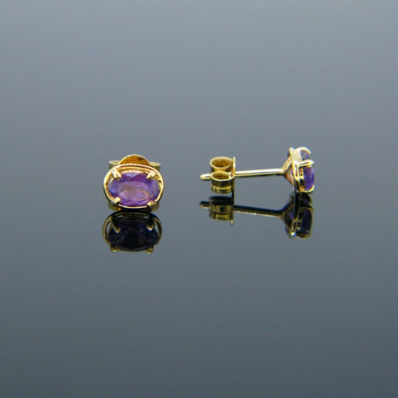 Vintage Amethyst Studs Earrings, 18kt Yellow Gold - image 4