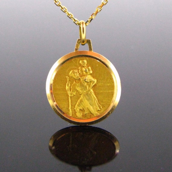 Vintage St Christophe Medal 18kt Yellow Gold, Fra… - image 1