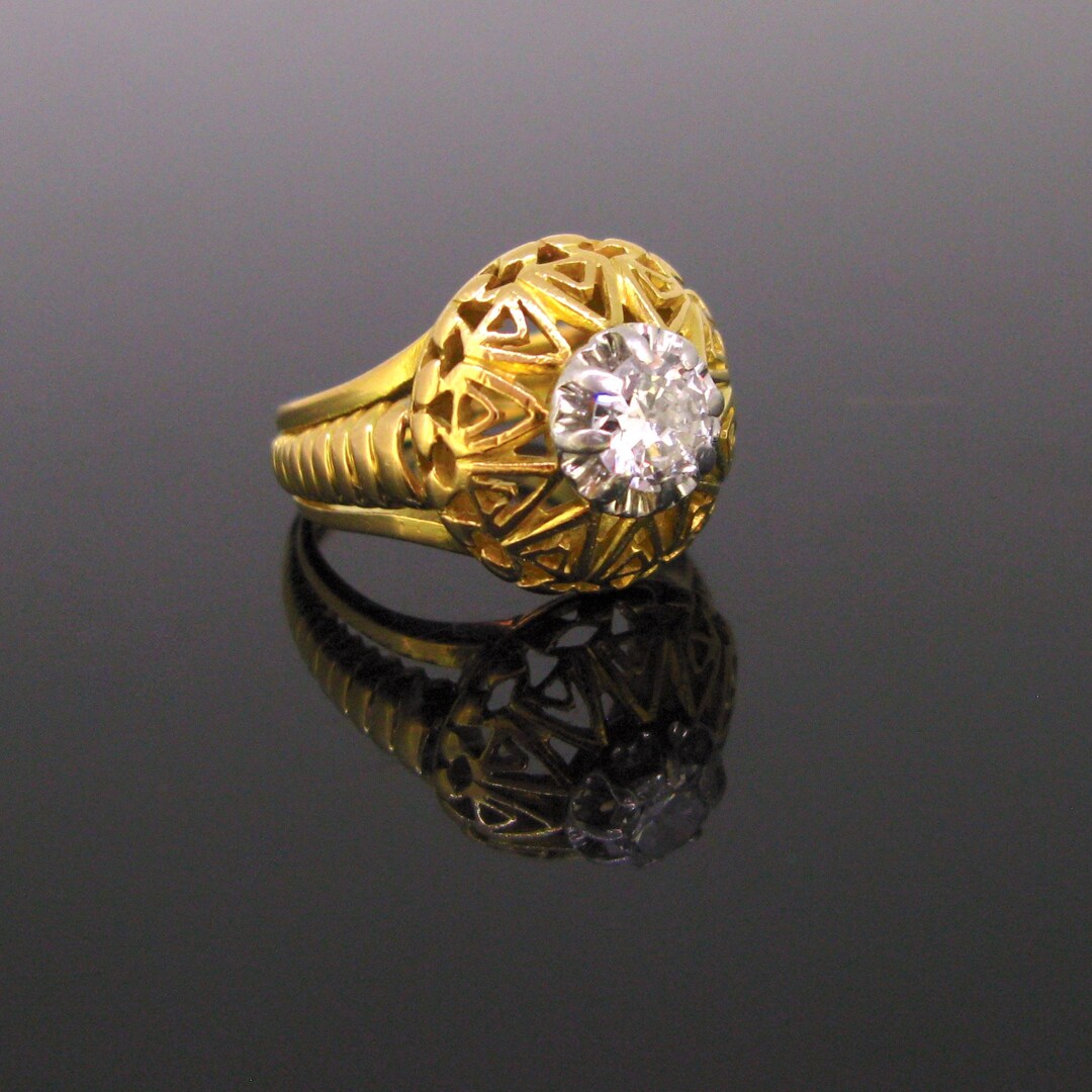 Bomb Star Rings Retro Diamond Bombe Openwork Star Ring, 18kt Yellow Gold and Platinum ...