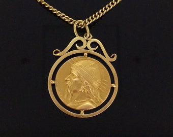 French Art Nouveau Gallic warrior medal, 18kt gold, circa 1900