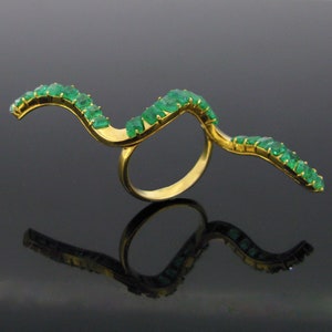 Modern Emeralds Wave Ring, 14kt yellow gold
