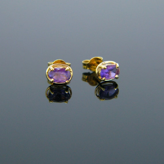 Vintage Amethyst Studs Earrings, 18kt Yellow Gold - image 3