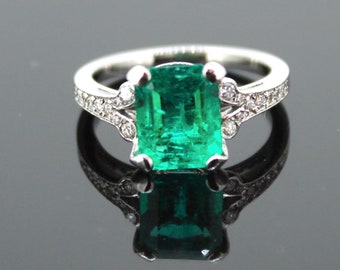 GCS 2.83ct Colombian Emerald Diamonds Ring, Platinum