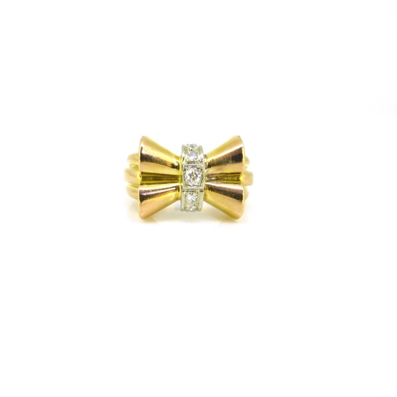 Retro Old mine and Single Cut Diamonds Bow Ring, … - image 3