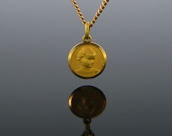 Vintage Child Profile Pendant, 18k yellow gold