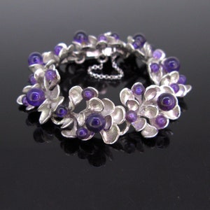 ヴィンテージ アメジスト ビーズ スターリング シルバー フラワー ブレスレット