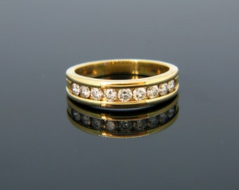 Vintage Half Eternity Diamond Ring, 18kt Yellow Gold, France