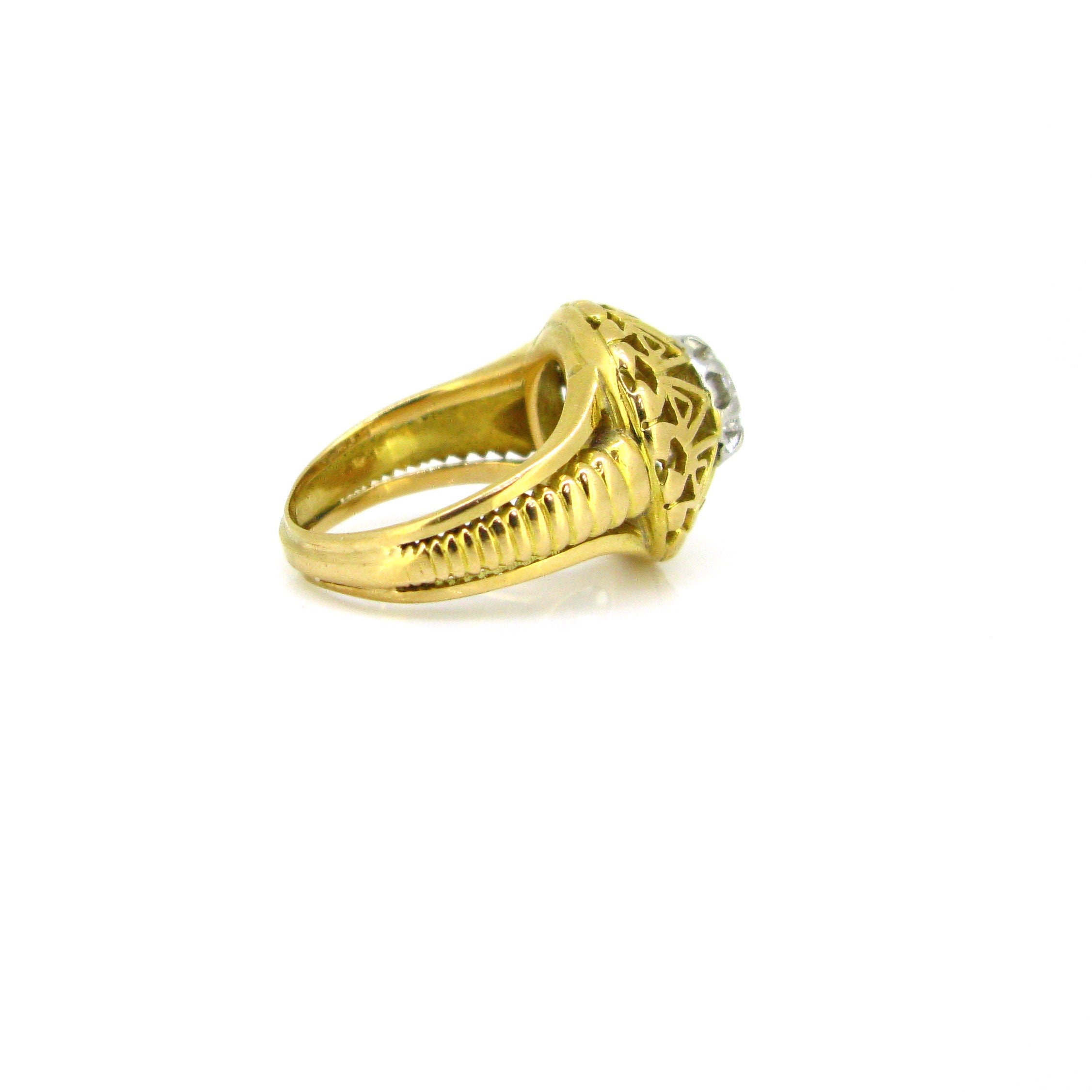 Bomb Star Rings Retro Diamond Bombe Openwork Star Ring, 18kt Yellow Gold and Platinum ...
