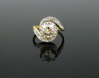 Antique Belle Epoque 2.20ct Diamond Tourbillon Ring, 18kt Gold and Platinum, circa 1915