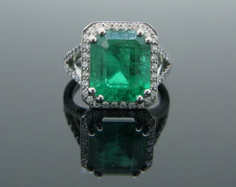 6.14 Carat GRS Certified Colombian Emerald Diamond Platinum Ring