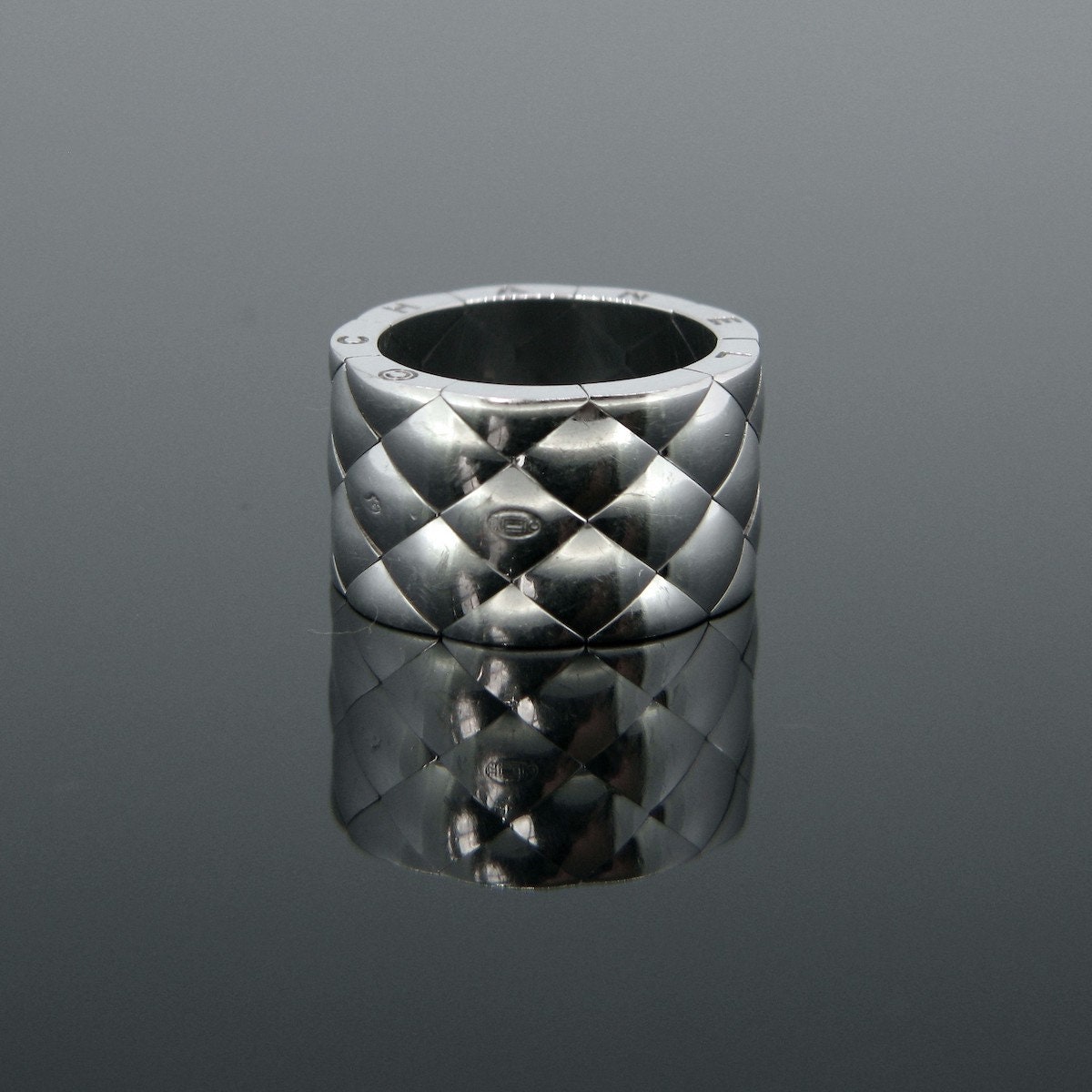 Chanel Matelasse Quilted White Gold Band Ring 