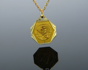 Vintage St Christophe Medal 18kt Yellow and White Gold, France, circa 1940
