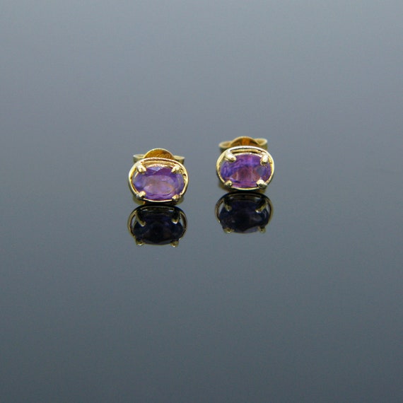 Vintage Amethyst Studs Earrings, 18kt Yellow Gold - image 2