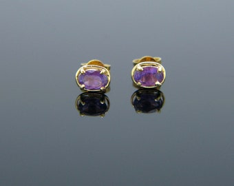 Vintage Amethyst Studs Earrings, 18kt Yellow Gold