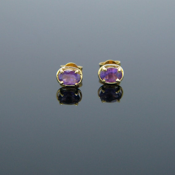 Vintage Amethyst Studs Earrings, 18kt Yellow Gold - image 1