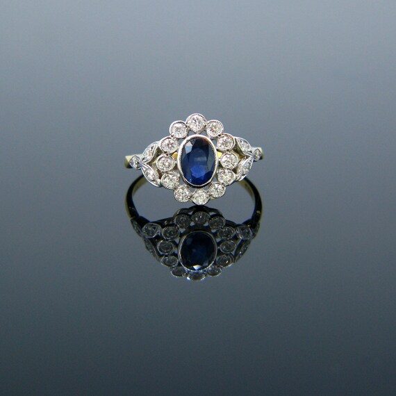 Edwardian Belle Epoque Style Sapphire & Diamonds Cluster Ring - Etsy