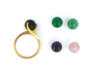 Vintage Multi Beads Stones Interchangeable Ring, 18kt yellow gold, France, circa 1960