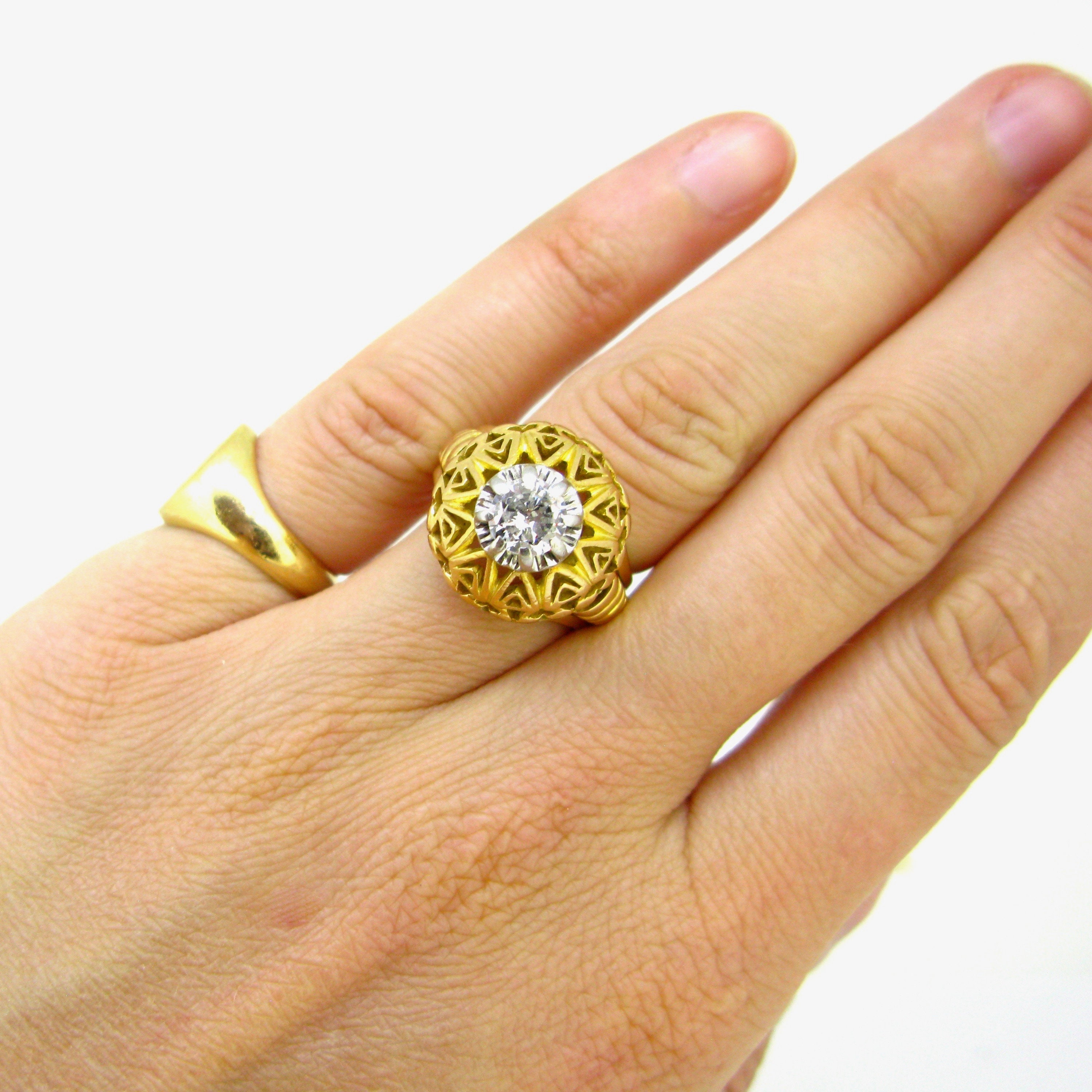 Bomb Star Rings Retro Diamond Bombe Openwork Star Ring 18kt Yellow Gold and - Etsy