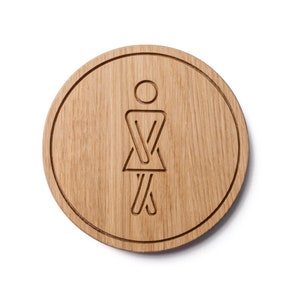 Funny Oak Wood Female Restroom Sign: WC Door Decor