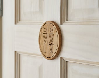 Signe drôle de toilettes, signe de toilette, signe de WC, signe de porte de salle de bains, accessoires de salle de bains, signe de porte en bois de chêne