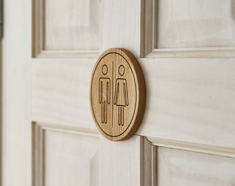 Bathroom Accessories, Toilet Sign, Restroom Sign, WC Sign, Bathroom Sign, Restroom Decor, Oak Wood Door Sign