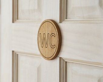 WC Sign, Restroom Sign, Bathroom Accessories, Toilet Sign, Toilet Door Sign, Bathroom Signs, Bathroom Door Sign, Oak Wood Door Sign