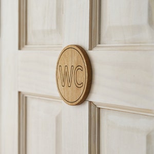 WC Sign, Restroom Sign, Bathroom Accessories, Toilet Sign, Toilet Door Sign, Bathroom Signs, Bathroom Door Sign, Oak Wood Door Sign