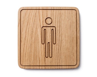 Znak toalety, znak toalety, znak WC, znak męski, akcesoria łazienkowe, wystrój toalety, znak drzwi z drewna dębowego