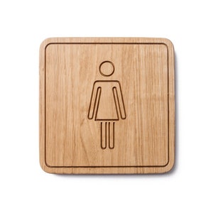 Oak Wood Female Restroom Sign: Minimalist WC Door Decor