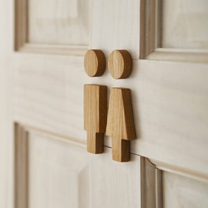 Restroom Sign, Wooden Toilet Sign, Male Female Bathroom Figurines, Oak Wood Signs, Unique WC Design, Toilet Door Plate zdjęcie 1