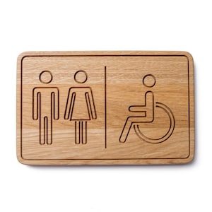 Oak Restroom Sign: Accessible Bathroom Door Decor