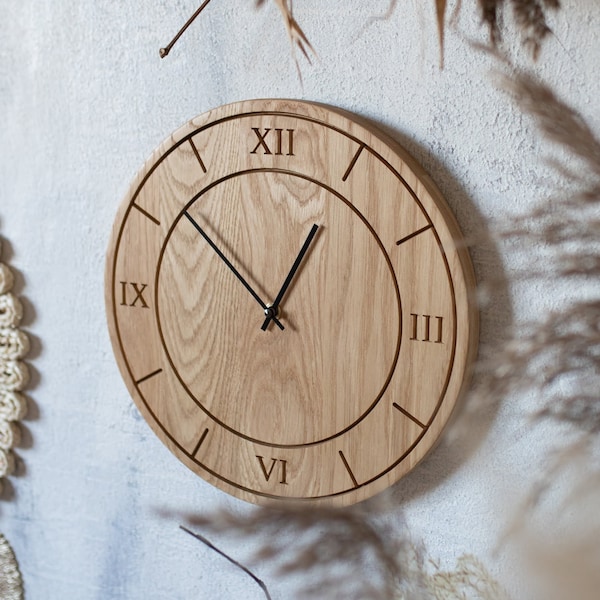 Wood Clock AUGUSTS, Wall Clock, Large Clock, Wooden Clock, Oak Wood Wall Clock, Modern Clock, Classic Clock, Elegant Clock