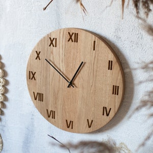Wooden Clock MARKUSS, Wall Clock, Large Clock, Wood Clock, Oak Wood Wall Clock, Modern Clock