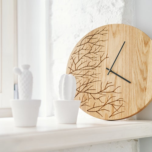 Oak Wood Wall Clock TOMS Solid Wooden Clock Wall Hanging Etsy