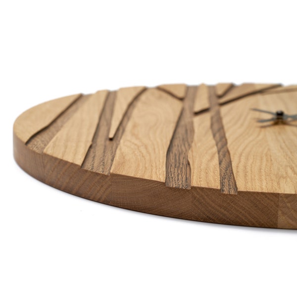 Wooden Wall Clock PAULIS, Large Wooden Clock, Large Natural Oak, Modern Minimalist Tree Design, Unique Home Wall Art