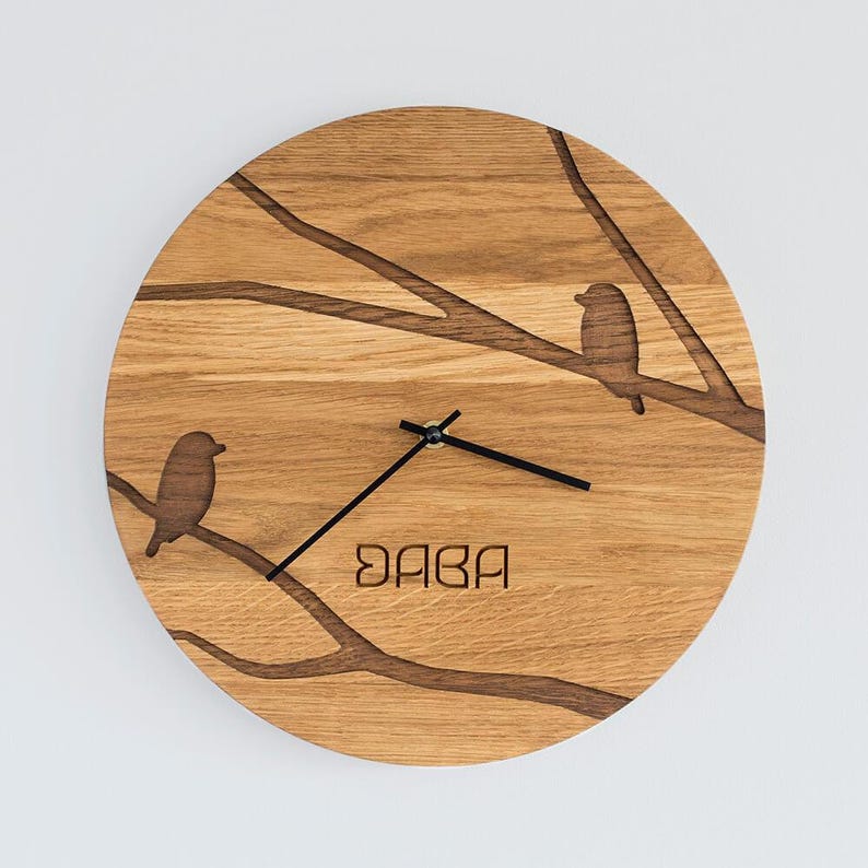 Oak Wood Wall Clock TOMS, Solid Wooden Clock, Wall Hanging, Home Accessory, Living Room Decor, Housewarming Gift Idea, Silent Timepiece zdjęcie 1