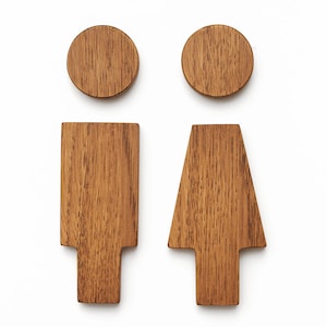 Restroom Sign, Wooden Toilet Sign, Male Female Bathroom Figurines, Oak Wood Signs, Unique WC Design, Toilet Door Plate image 6