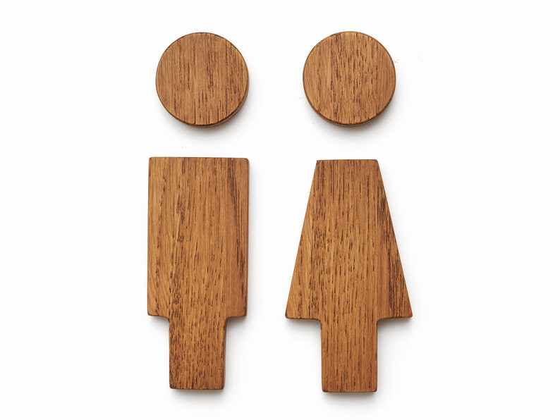 Restroom Sign, Wooden Toilet Sign, Male Female Bathroom Figurines, Oak Wood Signs, Unique WC Design, Toilet Door Plate image 6