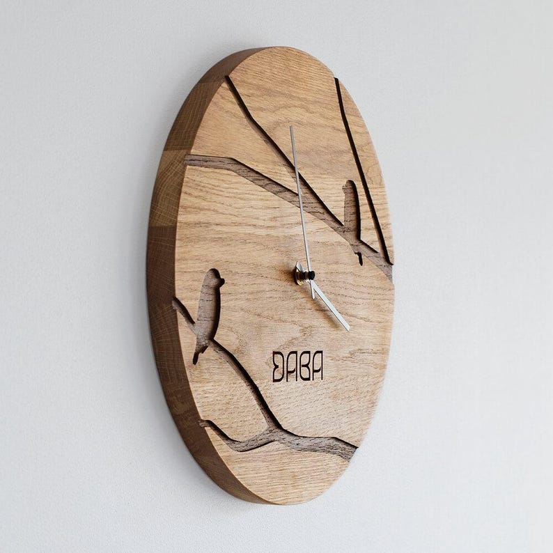 Oak Wood Wall Clock TOMS, Solid Wooden Clock, Wall Hanging, Home Accessory, Living Room Decor, Housewarming Gift Idea, Silent Timepiece zdjęcie 3