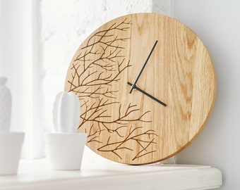 Horloge en bois ALBERTS, conception unique d’horloge murale, grande horloge en bois, horloge murale, décoration murale moderne, horloge murale minimaliste en bois de chêne