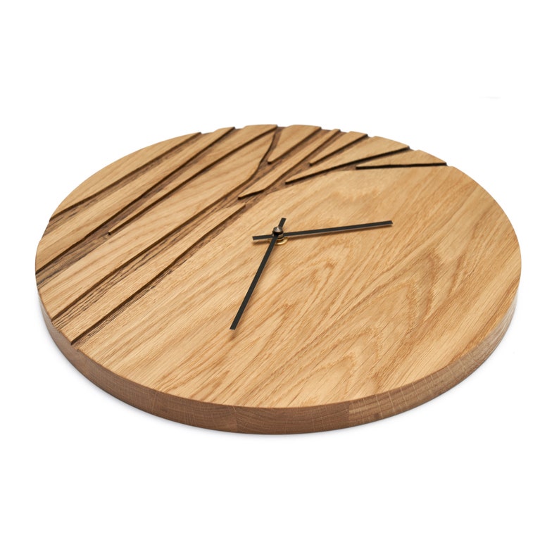 Horloge murale PAULIS, grande horloge en bois, grand chêne naturel, arbre minimaliste moderne, oeuvre d'art murale unique pour la maison image 5