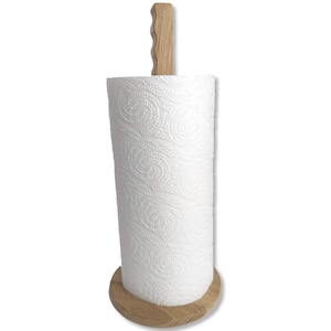 Suporte para toalhas de papel Brolykke, suporte para rolo de papel de cozinha feito à mão, suporte para bancada de madeira de carvalho, suporte para toalhas de papel, design da PureTime