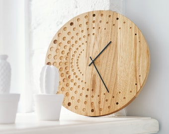 Horloge murale ILMARS, horloge en bois, horloge en bois, montre suspendue murale, horloge moderne, horloge murale en bois de chêne