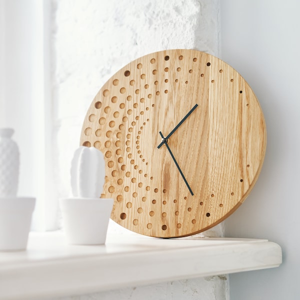 Horloge murale ILMARS, horloge en bois, horloge en bois, montre suspendue murale, horloge moderne, horloge murale en bois de chêne