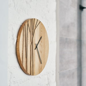 Horloge murale PAULIS, grande horloge en bois, grand chêne naturel, arbre minimaliste moderne, oeuvre d'art murale unique pour la maison image 2