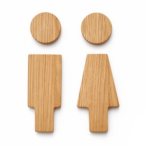 Restroom Sign, Wooden Toilet Sign, Male Female Bathroom Figurines, Oak Wood Signs, Unique WC Design, Toilet Door Plate zdjęcie 3